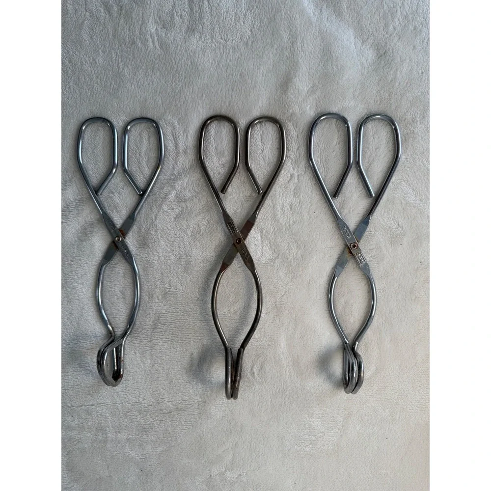 Vintage EKCO USA Tongs Set of 3 Chrome Steel Scissor Style